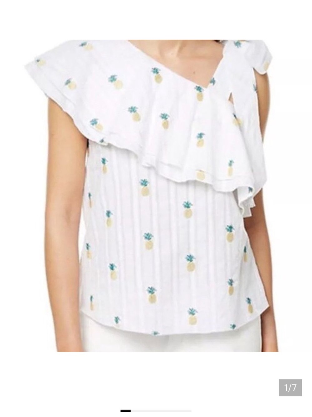 Buffalo David Bitton NWOT Embroidered Pineapple-Print Ruffle Shoulder Tie Top